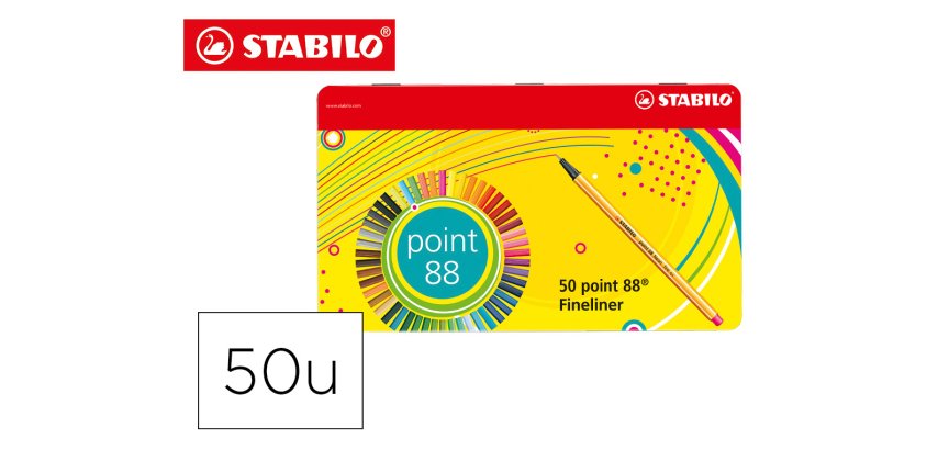 Rotulador stabilo punta de fibra 0,4 mm point 88 estuche metal 50 colores surtidos