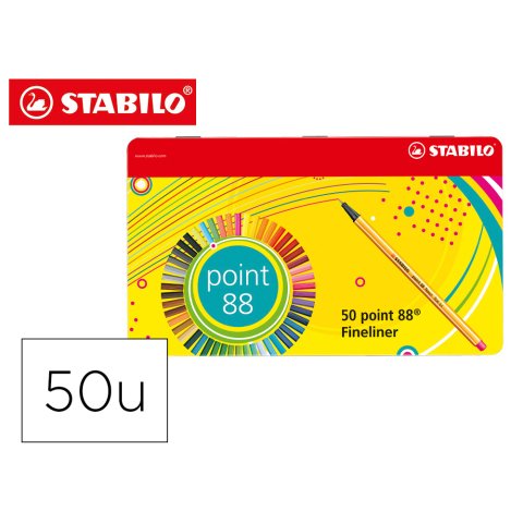 Rotulador stabilo punta de fibra 0,4 mm point 88 estuche metal 50 colores surtidos