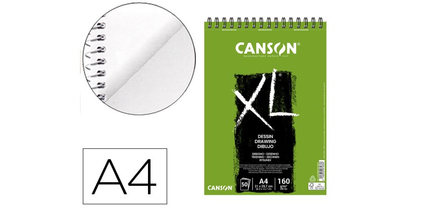 Bloc dibujo canson xl dessin din a4 liso microperforado espiral 21x29,7 cm 50 hojas 160 gr/m2