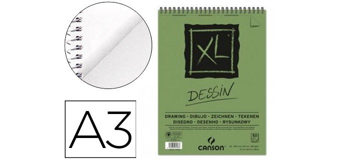 Bloc dibujo canson xl dessin din a3 liso microperforado espiral 29,7x42 cm 50 hojas 160 gr/m2