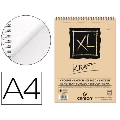 Bloc dibujo esbozo canson xl kraft din a4 kraft rayado beige espiral 21x29,7 cm 60 hojas 90 gr/m2