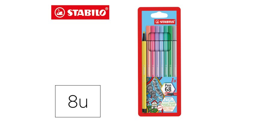 Rotulador stabilo acuarelable pen 68 estuche de 8 colores surtidos pastel