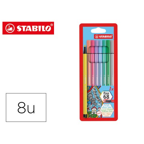 Rotulador stabilo acuarelable pen 68 estuche de 8 colores surtidos pastel