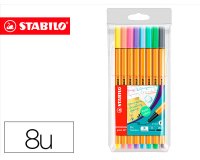 Rotulador stabilo punta de fibra point 88 estuche de 8 colores surtidos pastel