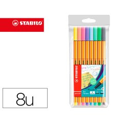 Rotulador stabilo punta de fibra point 88 estuche de 8 colores surtidos pastel