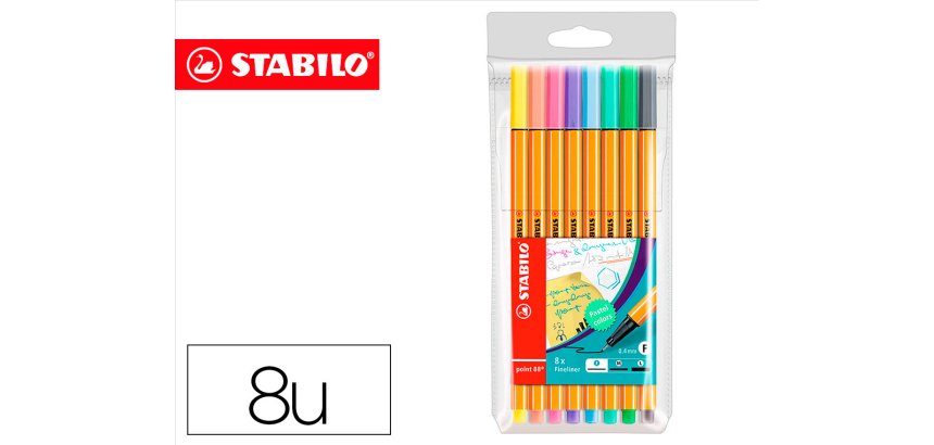 Rotulador stabilo punta de fibra point 88 estuche de 8 colores surtidos pastel
