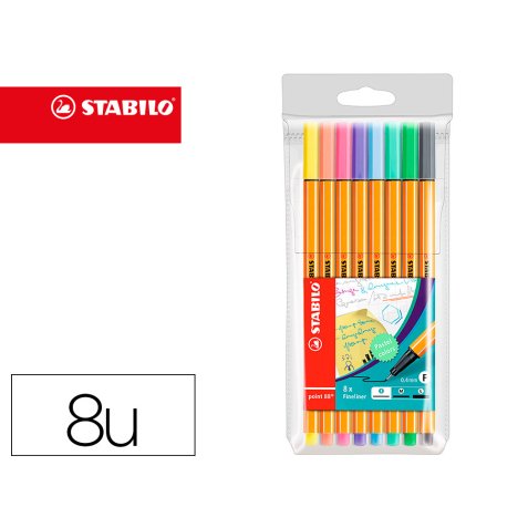 Rotulador stabilo punta de fibra point 88 estuche de 8 colores surtidos pastel