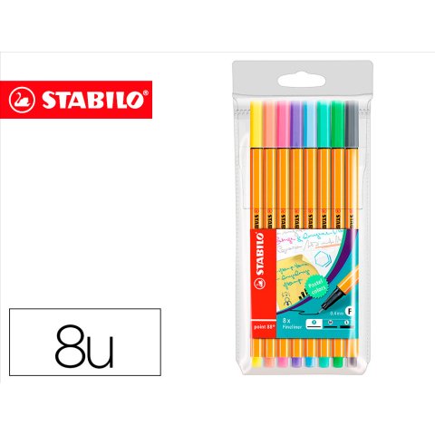 Rotulador stabilo punta de fibra point 88 estuche de 8 colores surtidos pastel