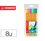 Rotulador stabilo punta de fibra point 88 estuche de 8 colores surtidos pastel