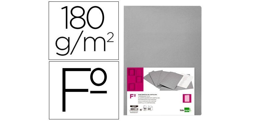 Subcarpeta liderpapel folio gris 180g/m2