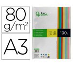 Papel color liderpapel a3 80gr 10 colores surtidos paquete 100 hojas