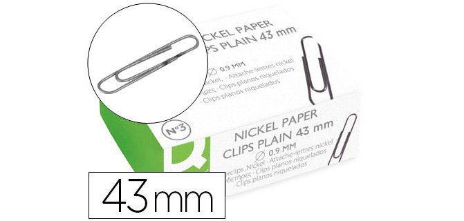 Clips niquelados q-connect nº3 43 mm caja de 100 unidades