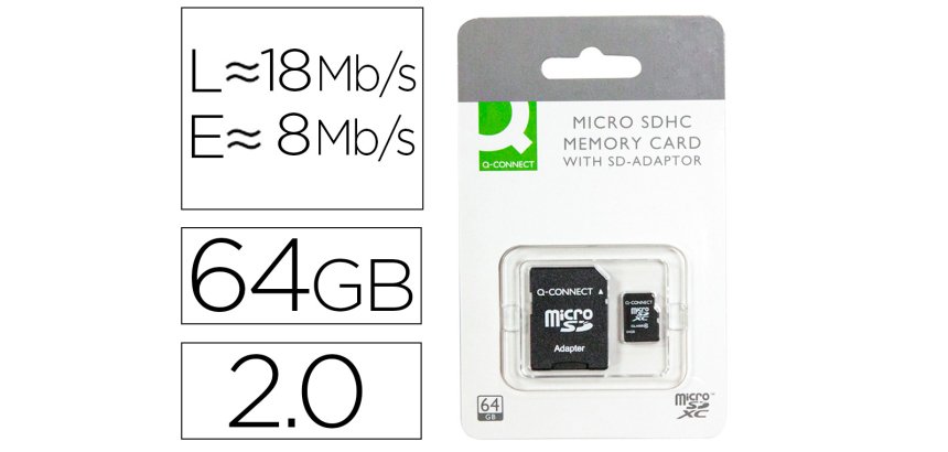 Memoria sd micro q-connect flash 64 gb clase 10 con adaptador