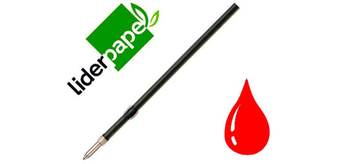 Recambio boligrafo liderpapel gummy touch retractil 1,0 mm tinta roja bolsa de 10 unidades