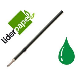 Recambio boligrafo liderpapel gummy touch retractil 1,0 mm tinta verde bolsa de 10 unidades