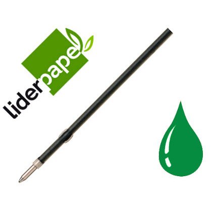 Recambio boligrafo liderpapel gummy touch retractil 1,0 mm tinta verde bolsa de 10 unidades