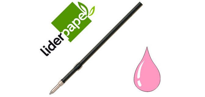 Recambio boligrafo liderpapel gummy touch retractil 1,0 mm tinta rosa bolsa de 10 unidades