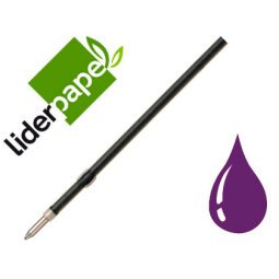 Recambio boligrafo liderpapel gummy touch retractil 1,0 mm tinta violeta bolsa de 10 unidades