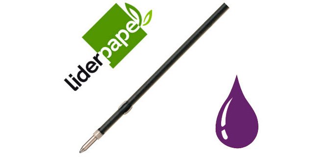 Recambio boligrafo liderpapel gummy touch retractil 1,0 mm tinta violeta bolsa de 10 unidades