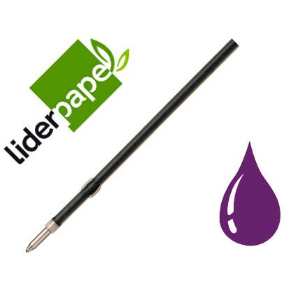 Recambio boligrafo liderpapel gummy touch retractil 1,0 mm tinta violeta bolsa de 10 unidades