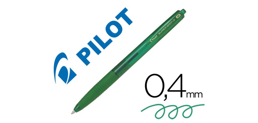 Boligrafo pilot super grip g verde retractil sujecion de caucho tinta base de aceite