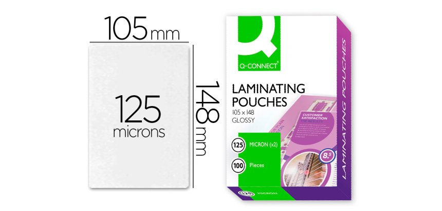 Paquete de 100 fundas de plastificar A6 q-connect 105 x 148 mm 125 micras