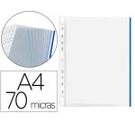 Funda multitaladro q-connect din a4 70 mc pp cristal con borde azul bolsa de 10 unidades