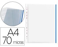 Funda multitaladro q-connect din a4 70 mc pp cristal con borde azul bolsa de 10 unidades