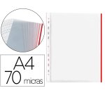 Funda multitaladro q-connect din a4 70 mc pp cristal con borde rojo bolsa de 10 unidades