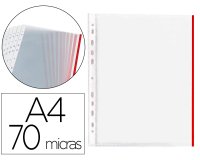 Funda multitaladro q-connect din a4 70 mc pp cristal con borde rojo bolsa de 10 unidades
