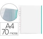 Funda multitaladro q-connect din a4 70 mc pp cristal con borde verde bolsa de 10 unidades