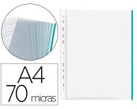 Funda multitaladro q-connect din a4 70 mc pp cristal con borde verde bolsa de 10 unidades