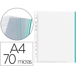 Funda multitaladro q-connect din a4 70 mc pp cristal con borde verde bolsa de 10 unidades