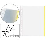 Funda multitaladro q-connect din a4 70 mc pp cristal con borde amarillo bolsa de 10 unidades