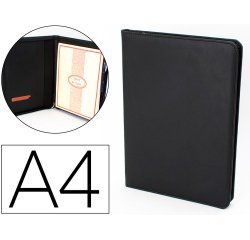 Carpeta portafolios q-connect artesania a4 similpiel negro cremallera y bolsillos 332x262x30 mm fabricada en Ubrique