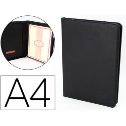 Carpeta portafolios q-connect artesania a4 similpiel negro cremallera y bolsillos 332x262x30 mm fabricada en Ubrique