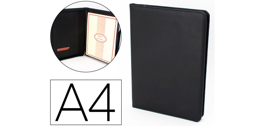 Carpeta portafolios q-connect artesania a4 similpiel negro cremallera y bolsillos 332x262x30 mm fabricada en Ubrique