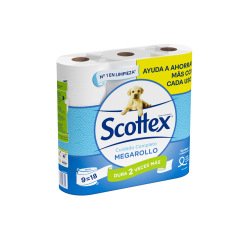 Papel higienico scottex megarrollo doble largo 2 capas paquete de 9 rollos