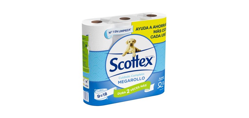 Papel higienico scottex megarrollo doble largo 2 capas paquete de 9 rollos