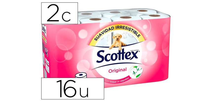 Papel higienico scottex original 2 capas paquete de 16 rollos 17,7 m