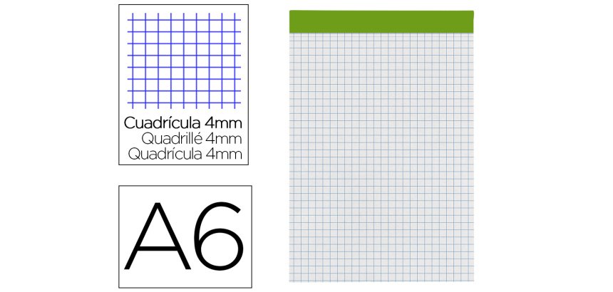 Bloc notas liderpapel cuadro 4 mm a6 80 hojas 60 g/m2 perforado sin tapa