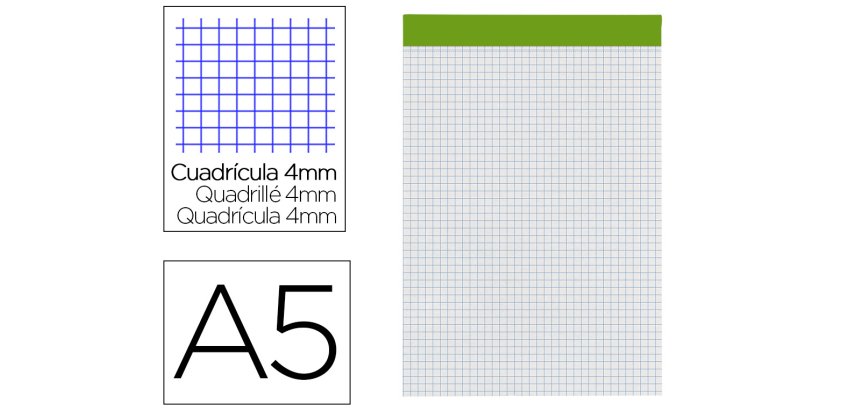 Bloc notas liderpapel cuadro 4 mm a5 80 hojas 60 g/m2 perforado sin tapa