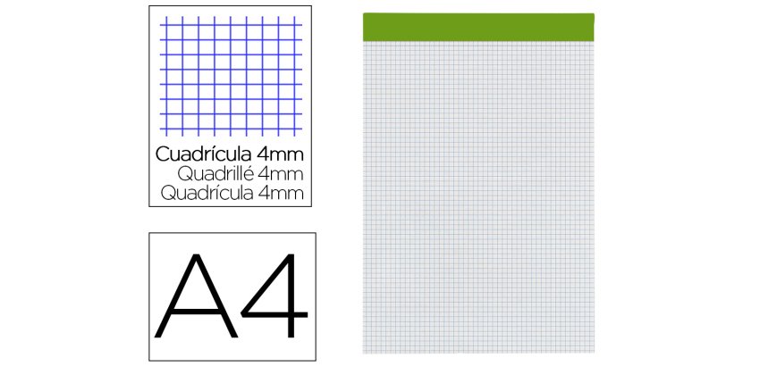 Bloc notas liderpapel cuadro 4 mm a4 80 hojas 60 g/m2 perforado sin tapa