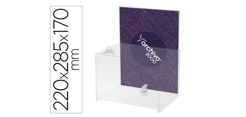 Buzon de sugerencias archivo 2000 con cerradura y 2 llaves poliestireno transparente 170x220x285 mm