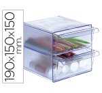 Archicubo archivo 2000 2 cajones organizador modular plastico azul transparente 190x150x150 mm