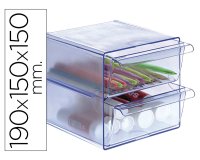 Archicubo archivo 2000 2 cajones organizador modular plastico azul transparente 190x150x150 mm