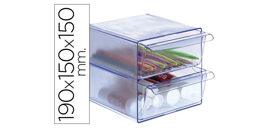 Archicubo archivo 2000 2 cajones organizador modular plastico azul transparente 190x150x150 mm