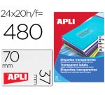 Etiqueta adhesiva apli 1224 transparentes tamaño 70x37 mm para fotocopiadora laser caja 20 hojas con 480 etiquetas
