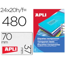 Etiqueta adhesiva apli 1224 transparentes tamaño 70x37 mm para fotocopiadora laser caja 20 hojas con 480 etiquetas