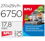 Etiqueta adhesivas apli 10197 tamaño 17,8x10 mm removible para fotocopiadora laser ink-jet caja 25 hojas con